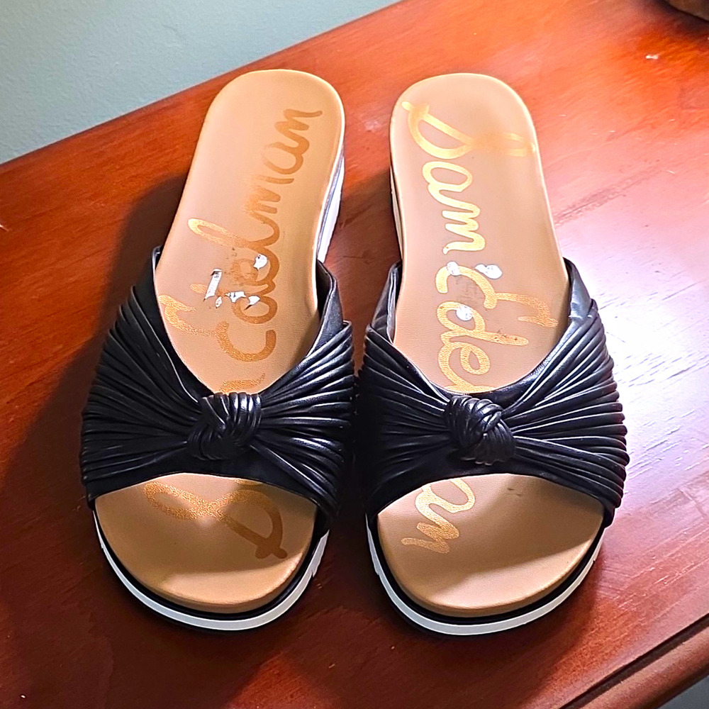 Sam Edelman Women’s Black Slide Wedge Sandals Slip-On Open Toe